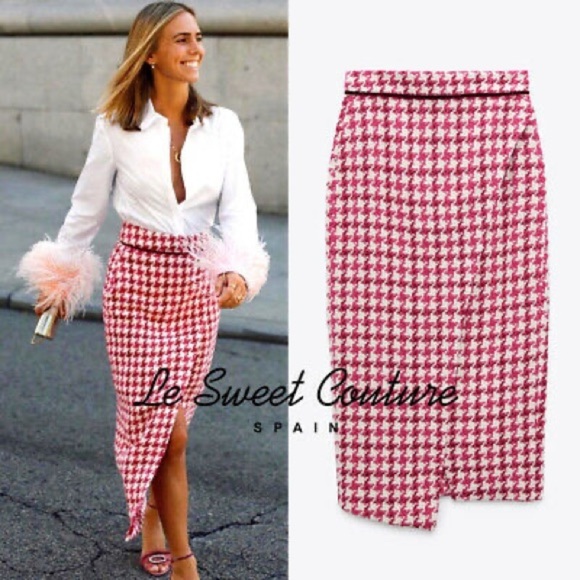 Zara Pink Houndstooth Midi Skirt - Picture 8 of 9